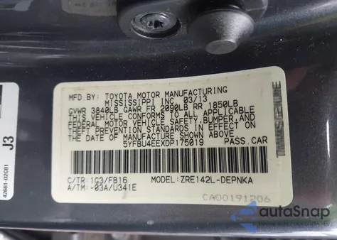 2013 Toyota Corolla Le from USA, damaged, VIN 5YFBU4EEXDP175019